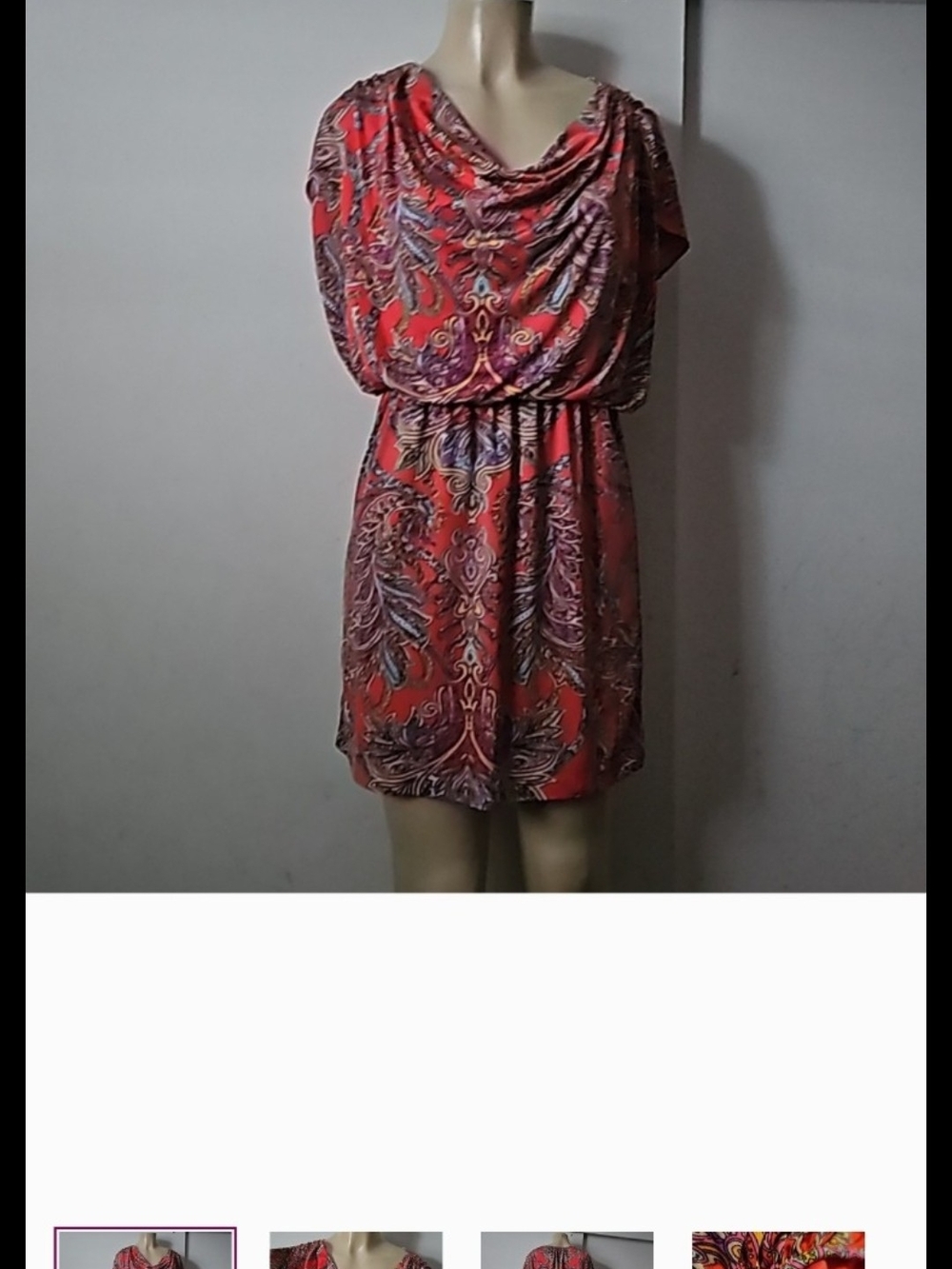 Red Paisley Cowl-Neck Mini Dress